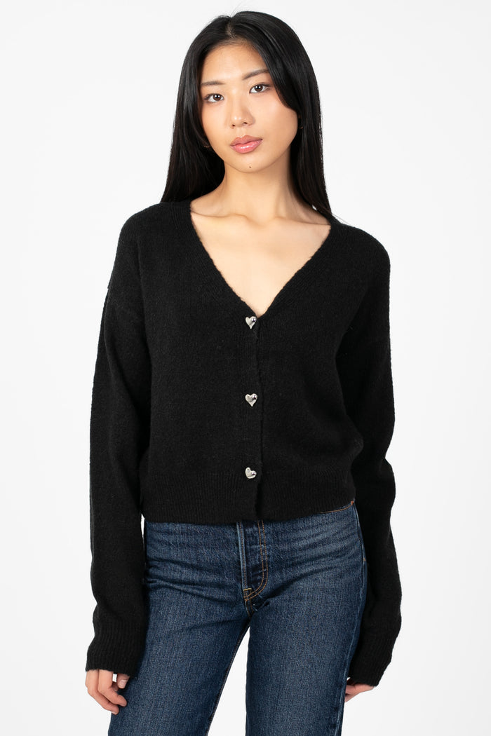 Piper Heart Button Cardigan - honey