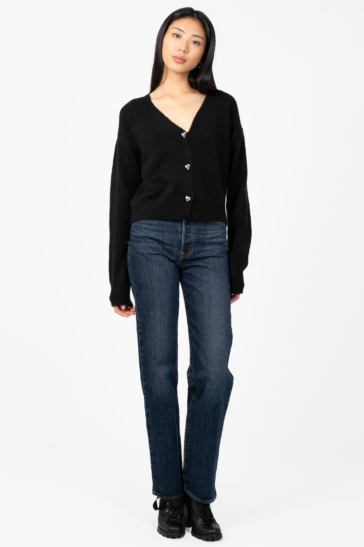 Piper Heart Button Cardigan - honey