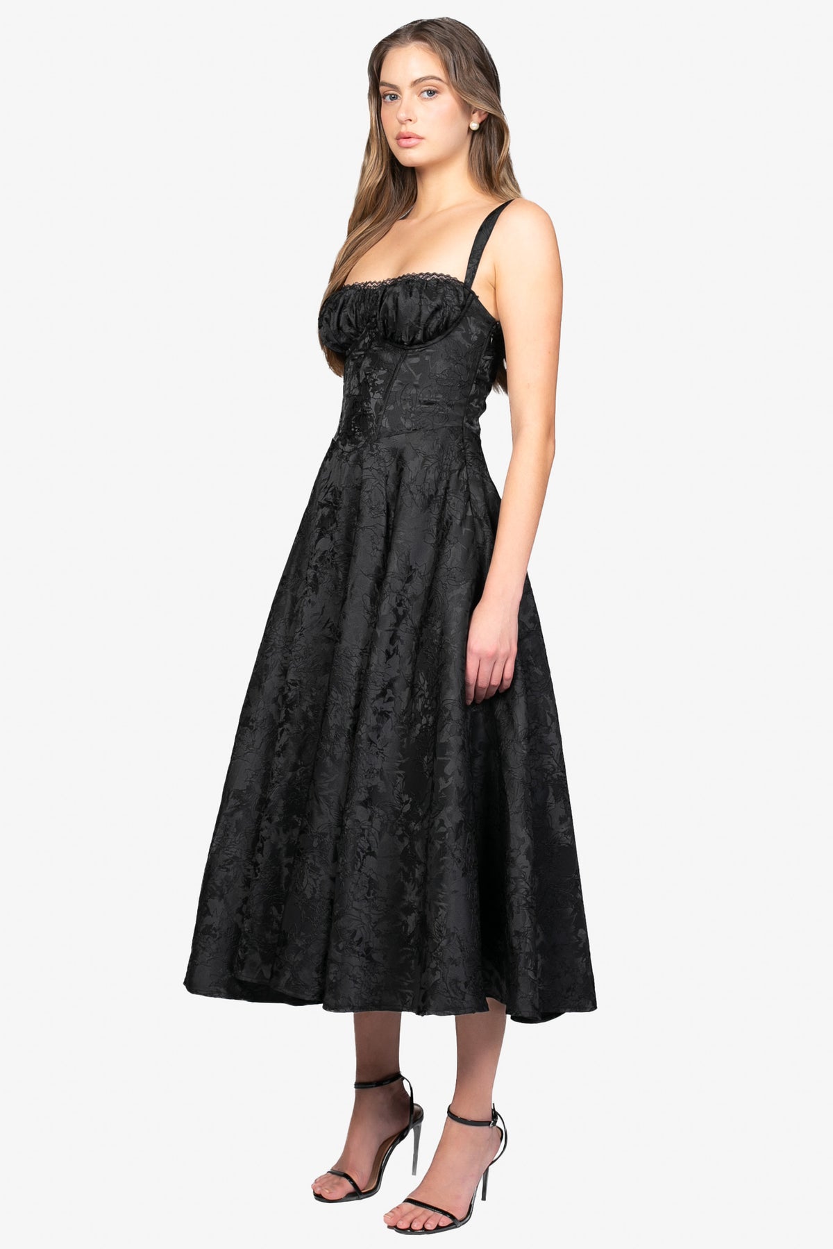 Claudine Floral Jacquard Midi Dress - honey