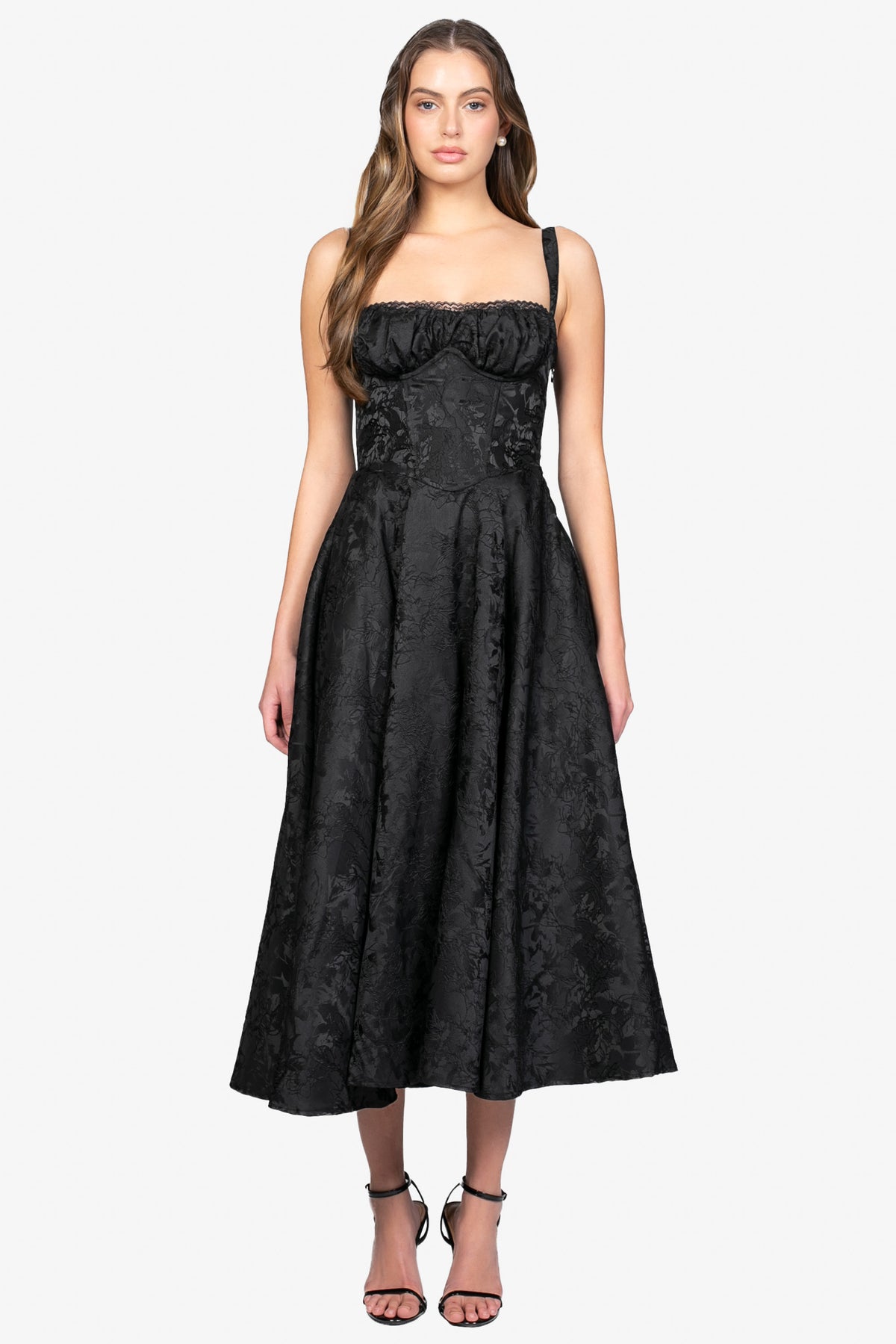 Claudine Floral Jacquard Midi Dress - honey