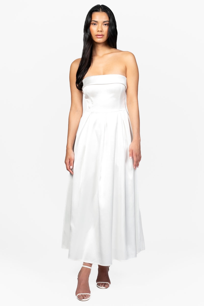 Marcella Tube Satin Midi Dress - honey