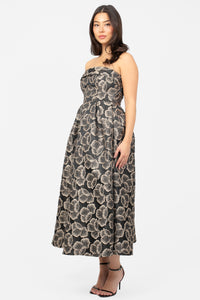Palmera Floral Jacquard Midi Dress - honey