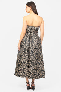 Palmera Floral Jacquard Midi Dress - honey