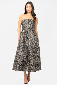 Palmera Floral Jacquard Midi Dress - honey