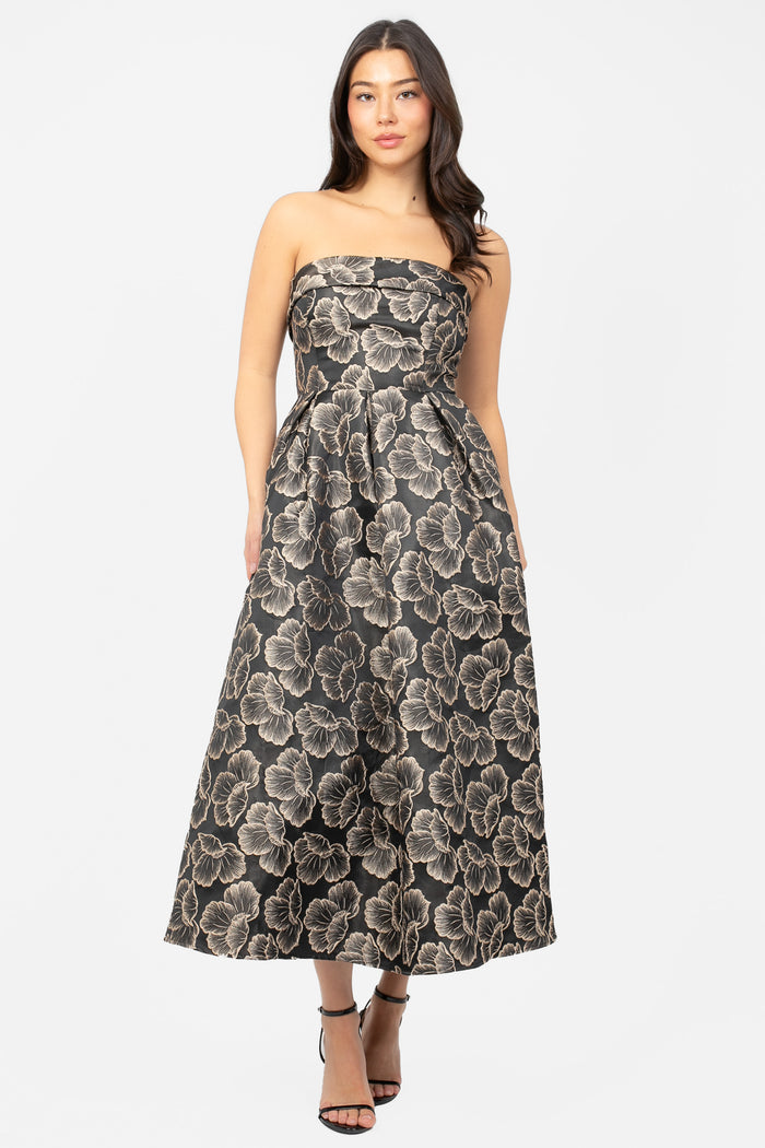 Palmera Floral Jacquard Midi Dress - honey