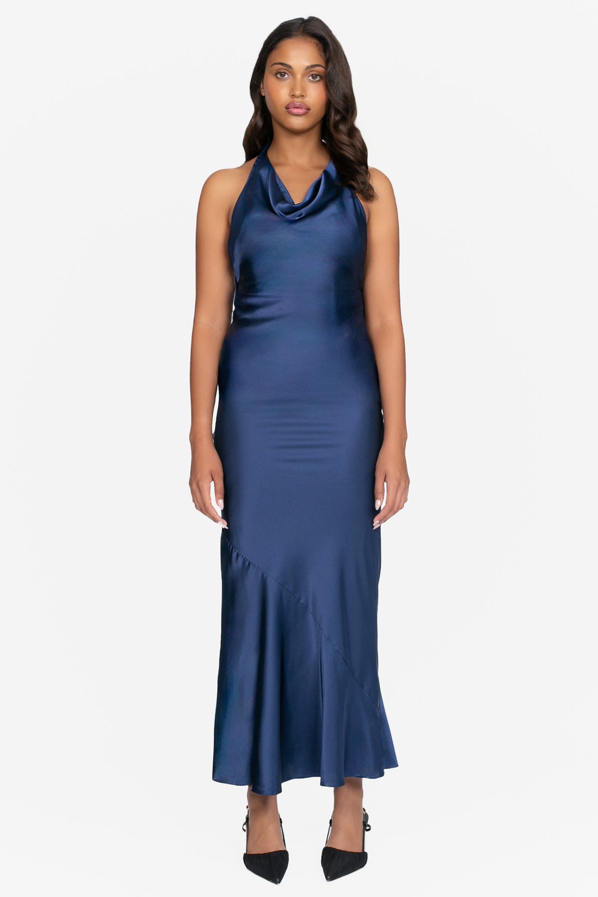 Marina Satin Ruched Maxi Dress