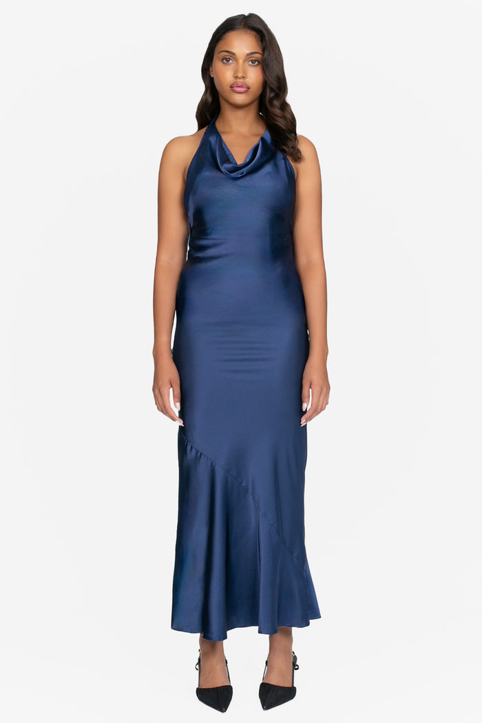 Marina Satin Ruched Maxi Dress