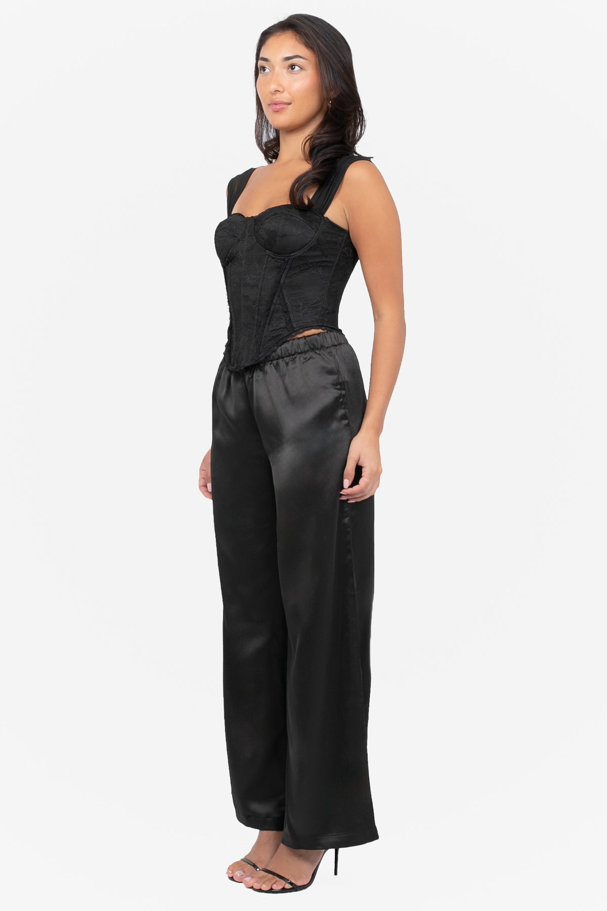 Laine Drawstring Satin Wide Leg Pants