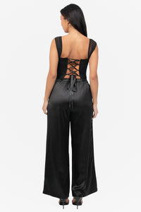 Laine Drawstring Satin Wide Leg Pants