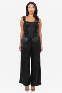 Laine Drawstring Satin Wide Leg Pants
