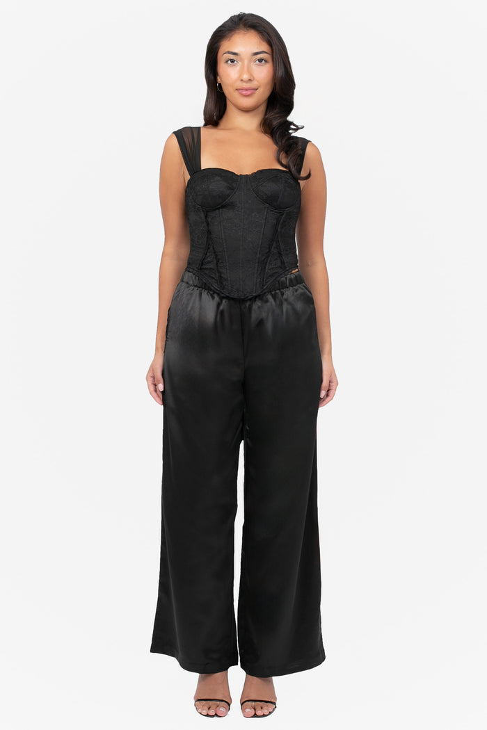 Laine Drawstring Satin Wide Leg Pants