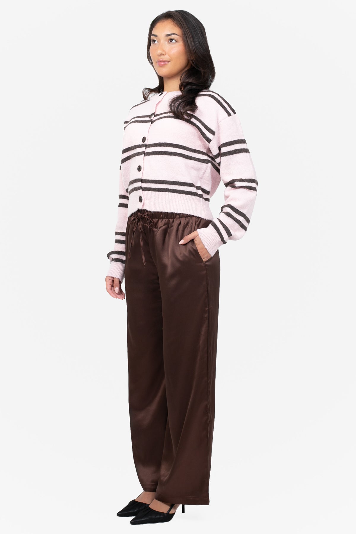 Laine Drawstring Satin Wide Leg Pants