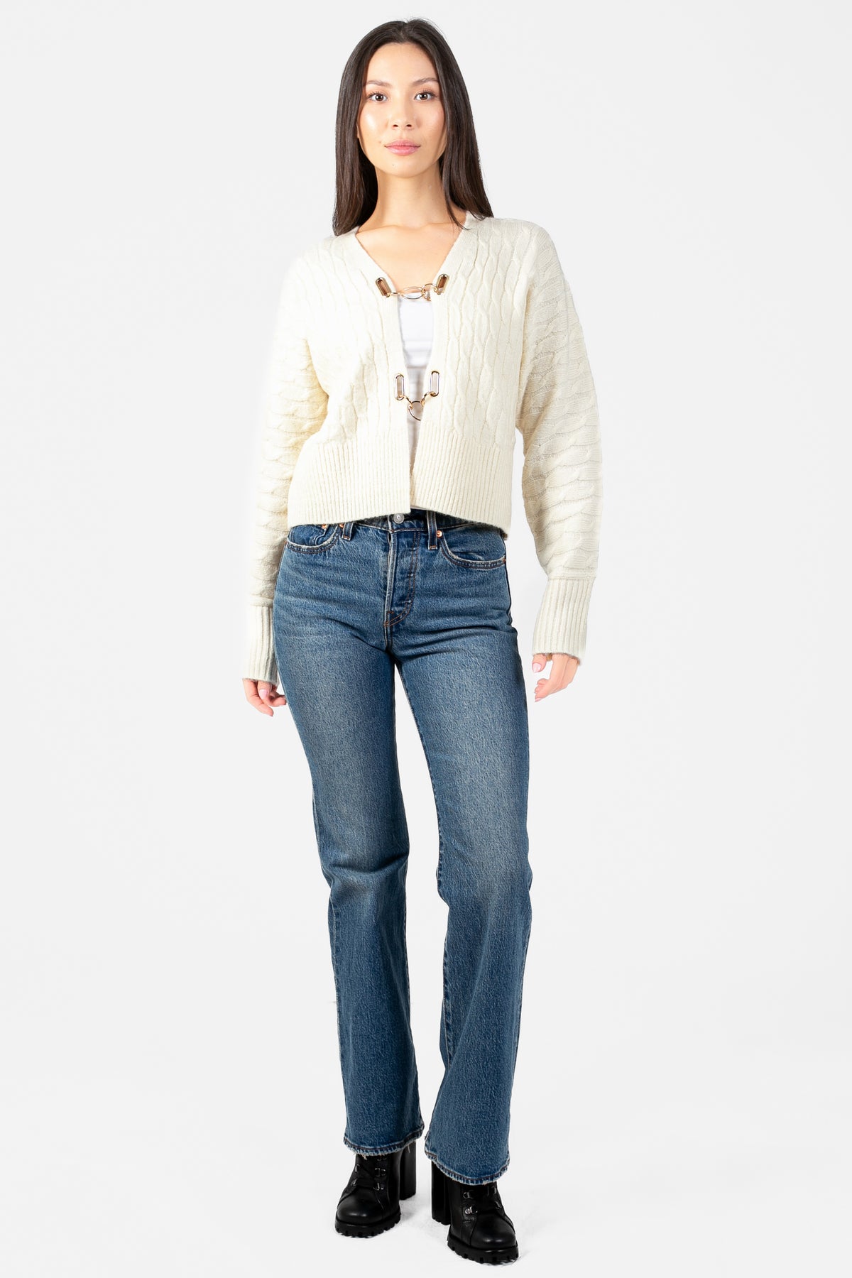 John + Jenn® Emile Gold Buckle Cardigan - honey
