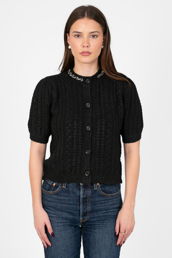 John + Jenn® Maxwell Embellished Neck Cardigan - honey