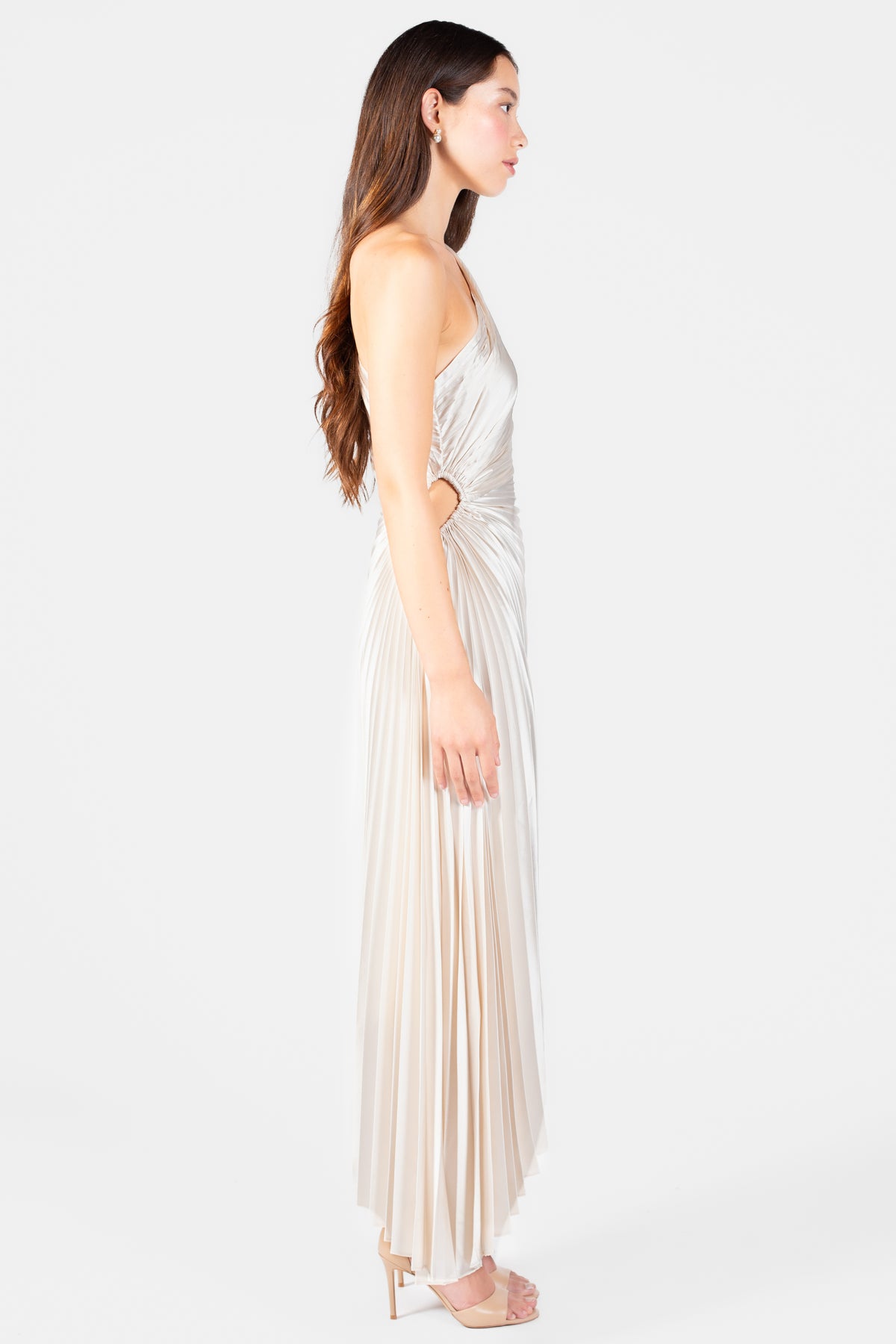 Reagan One Shoulder Pleated Hi Lo Maxi Dress - honey