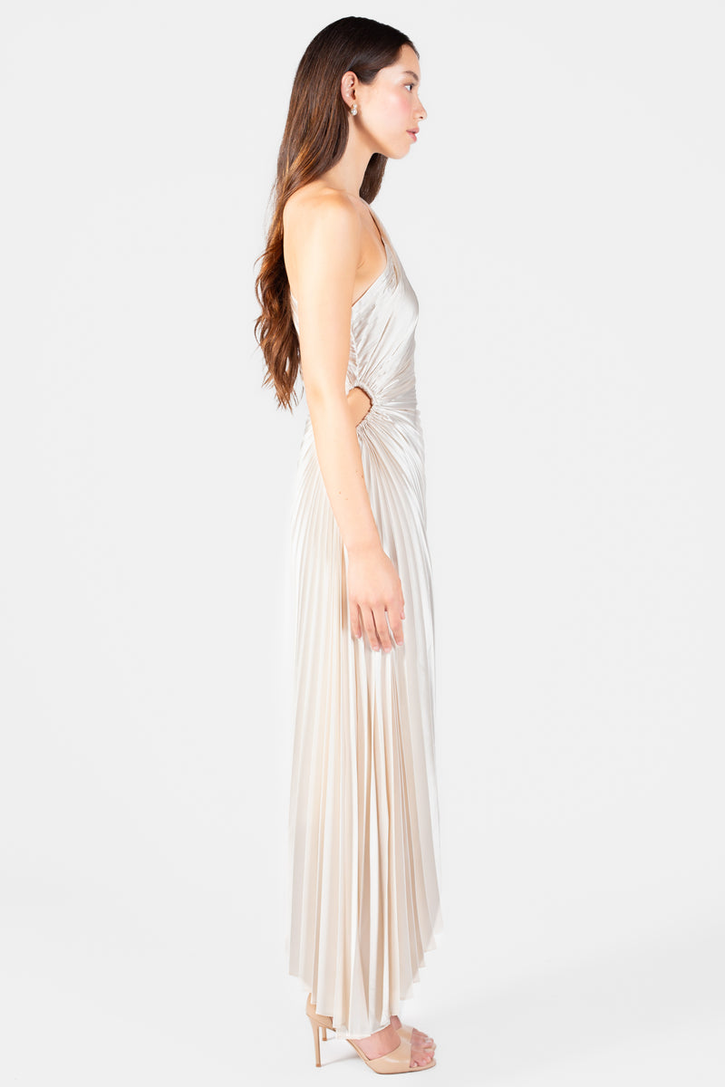 Reagan One Shoulder Pleated Hi Lo Maxi Dress - honey