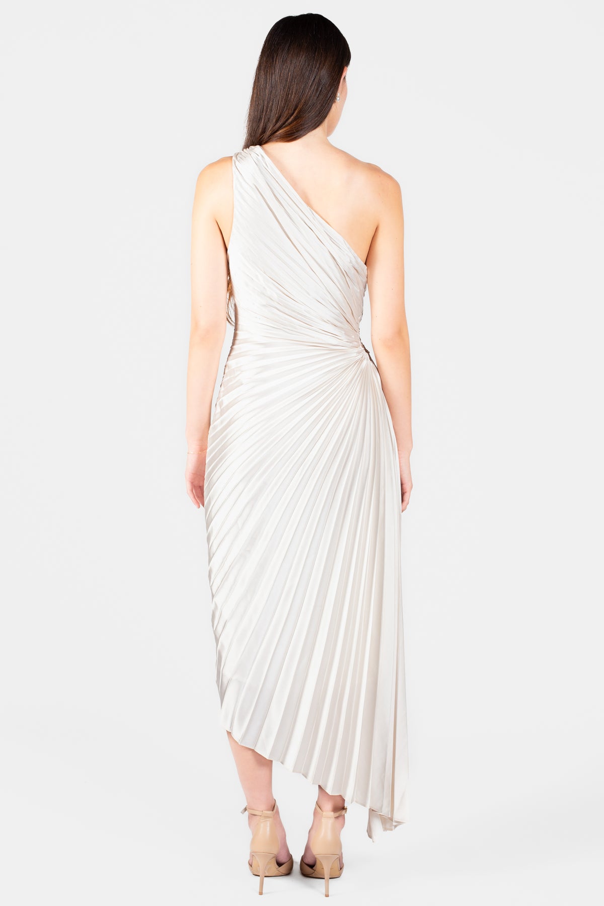 Reagan One Shoulder Pleated Hi Lo Maxi Dress - honey