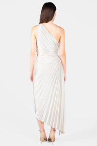 Reagan One Shoulder Pleated Hi Lo Maxi Dress - honey