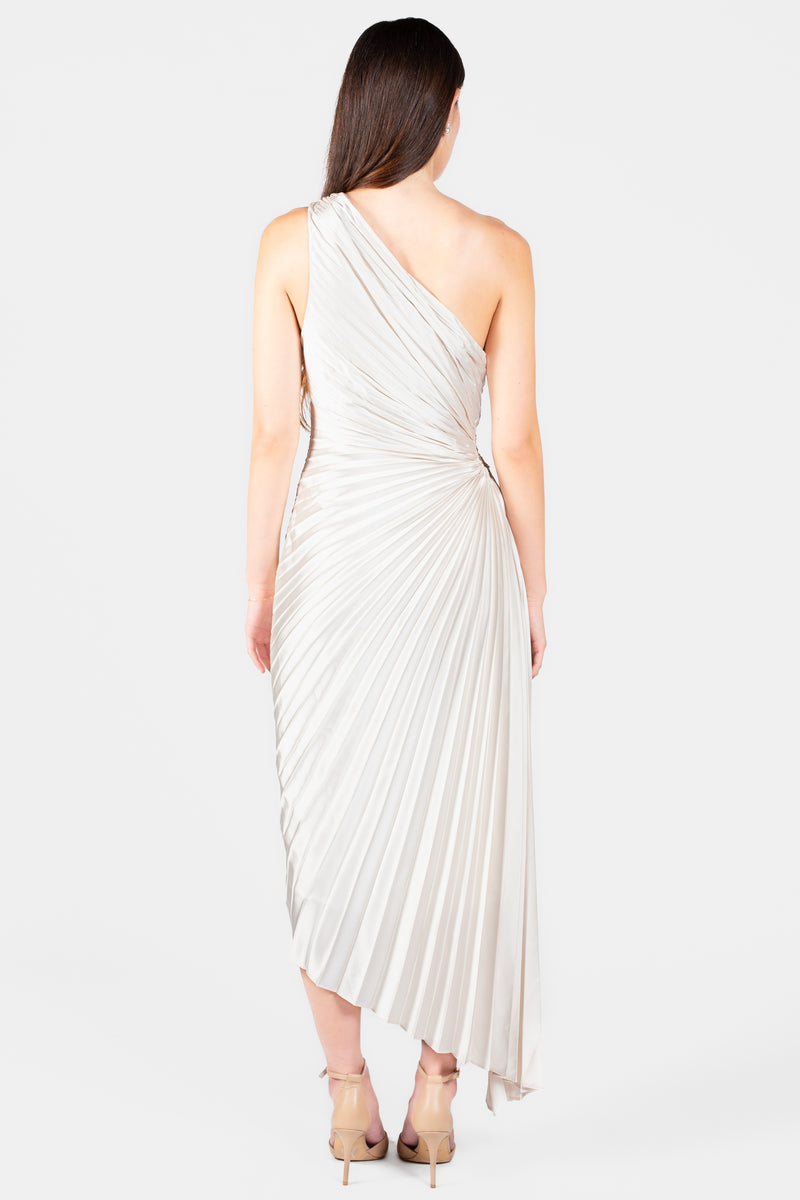 Reagan One Shoulder Pleated Hi Lo Maxi Dress - honey