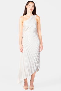 Reagan One Shoulder Pleated Hi Lo Maxi Dress - honey