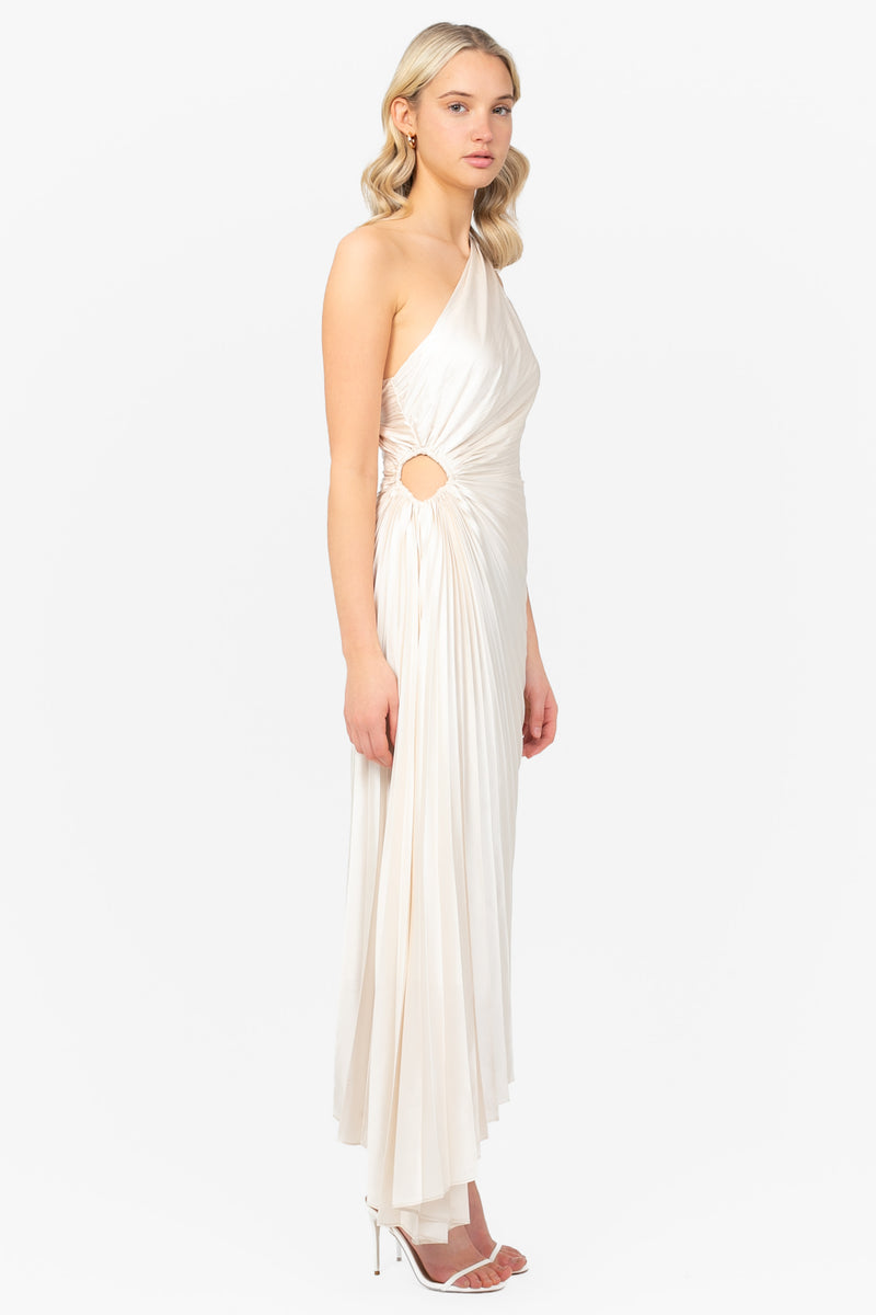 Reagan One Shoulder Pleated Hi Lo Maxi Dress – honey