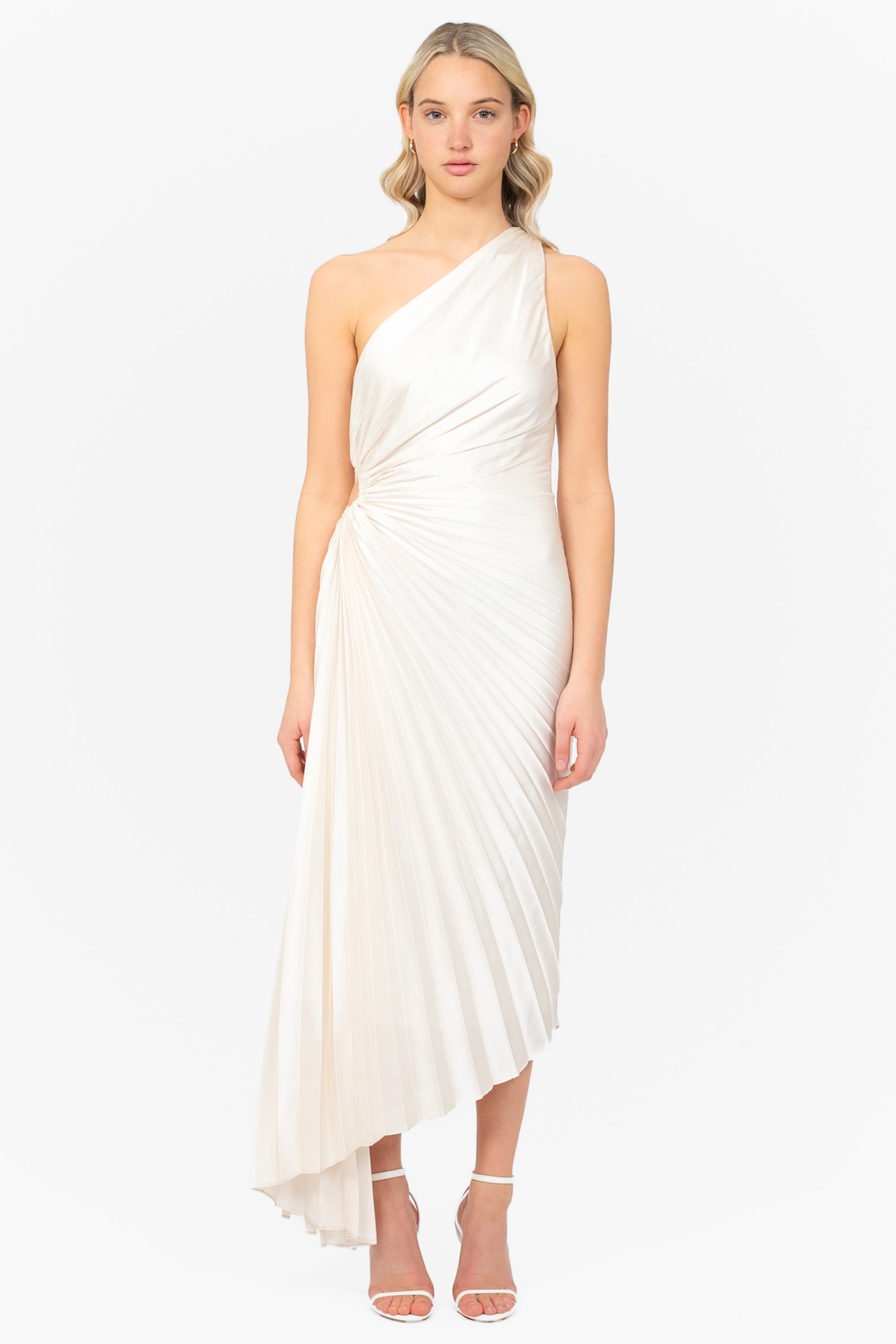Reagan One Shoulder Pleated Hi Lo Maxi Dress – honey
