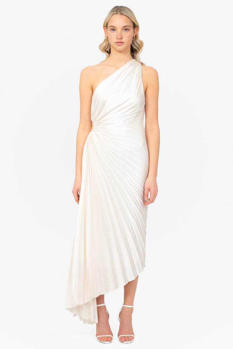 Reagan One Shoulder Pleated Hi Lo Maxi Dress honey Reagan One Shoulder Pleated Hi Lo Maxi Dress honey