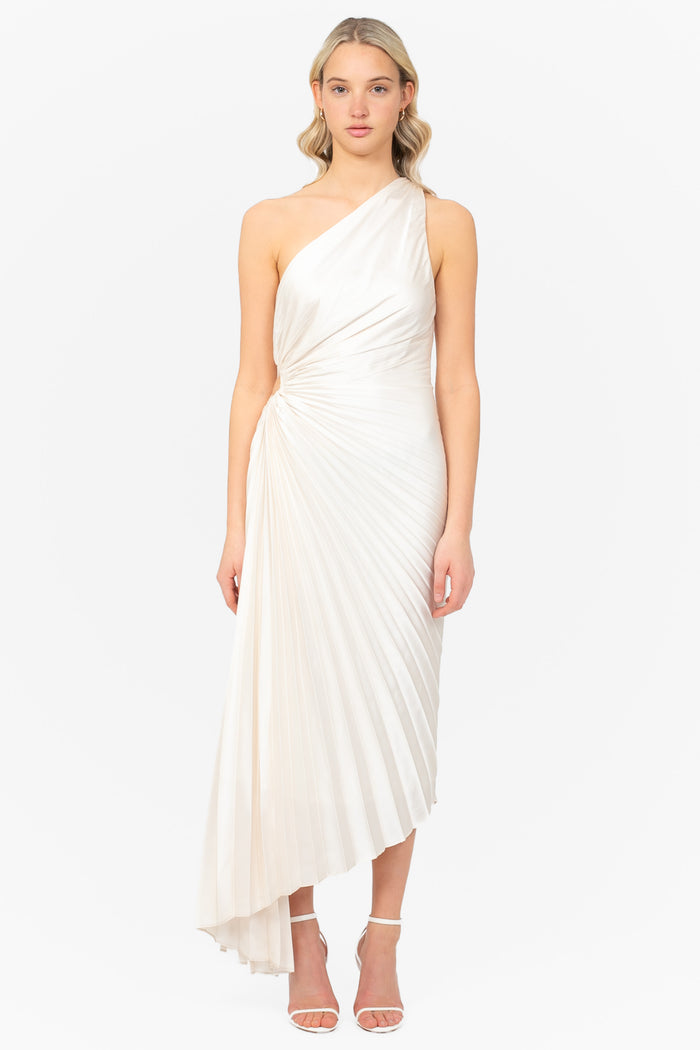 Reagan One Shoulder Pleated Hi Lo Maxi Dress