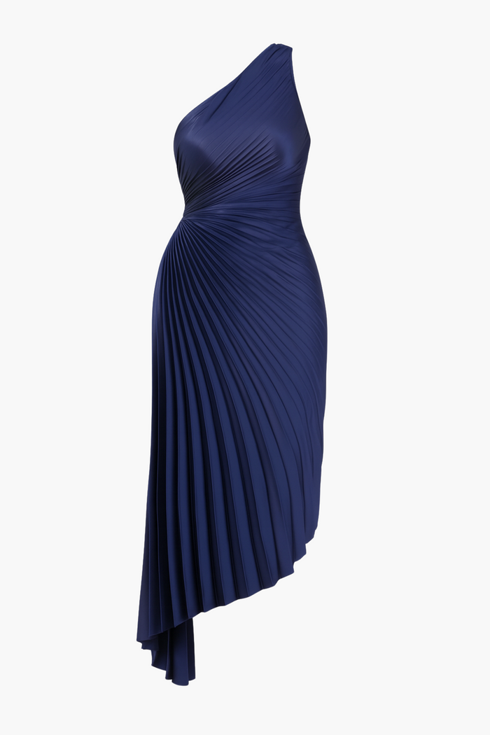 Reagan One Shoulder Pleated Hi Lo Maxi Dress - honey