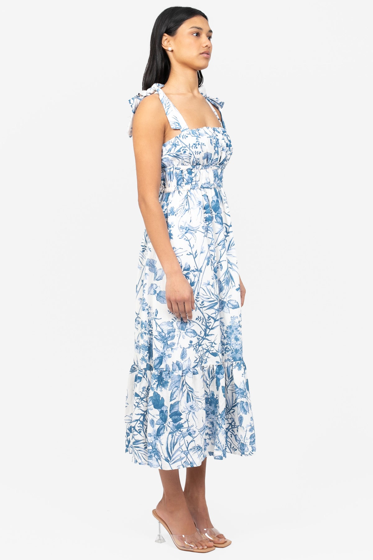 Donna Shirred Floral Maxi Dress - honey