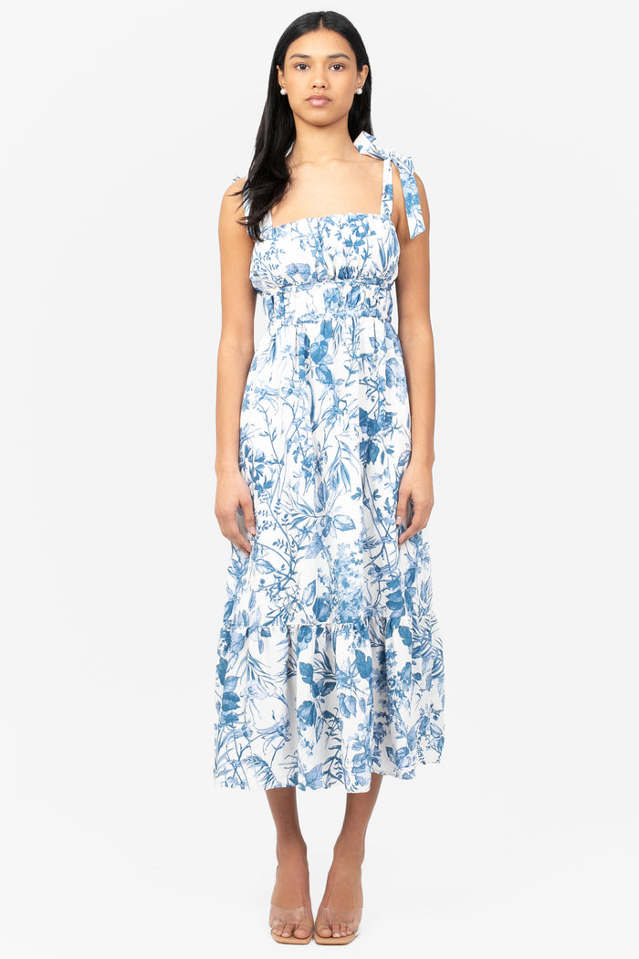 Donna Shirred Floral Maxi Dress - honey