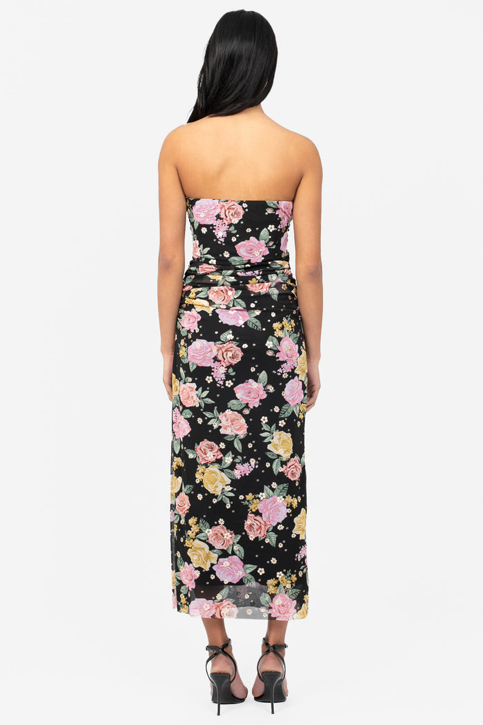 Elise Floral Ruched Maxi Dress - honey