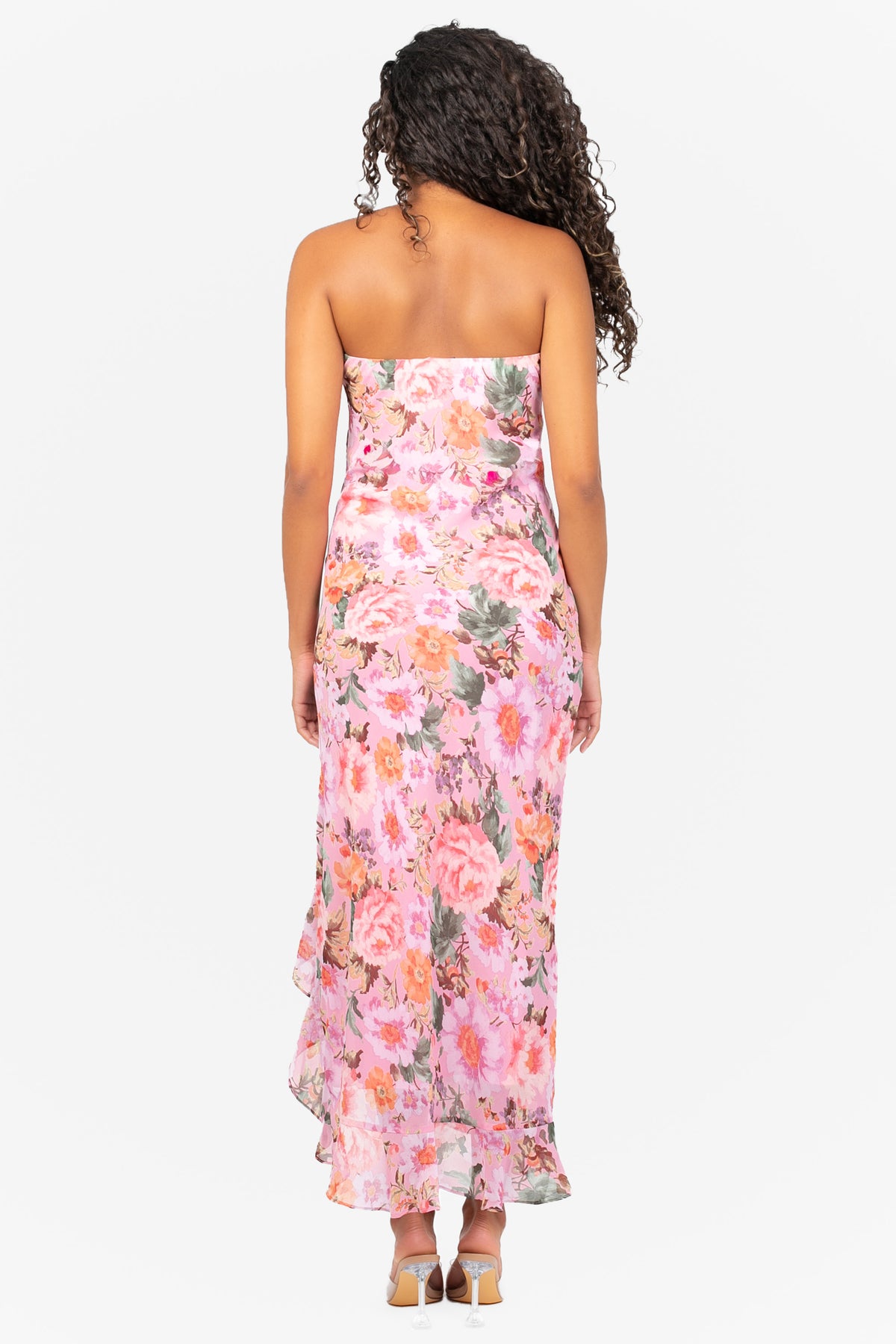 Rhea Strapless Floral Ruffle Maxi Dress