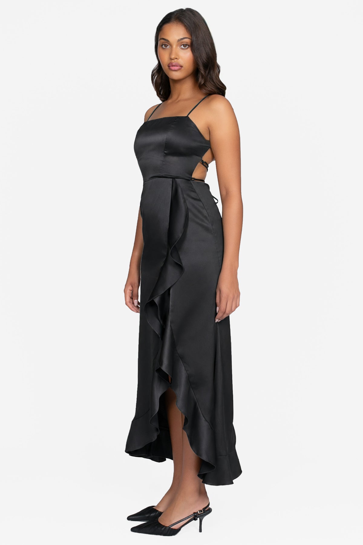Grace Satin Ruffle Maxi Dress