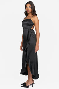 Grace Satin Ruffle Maxi Dress