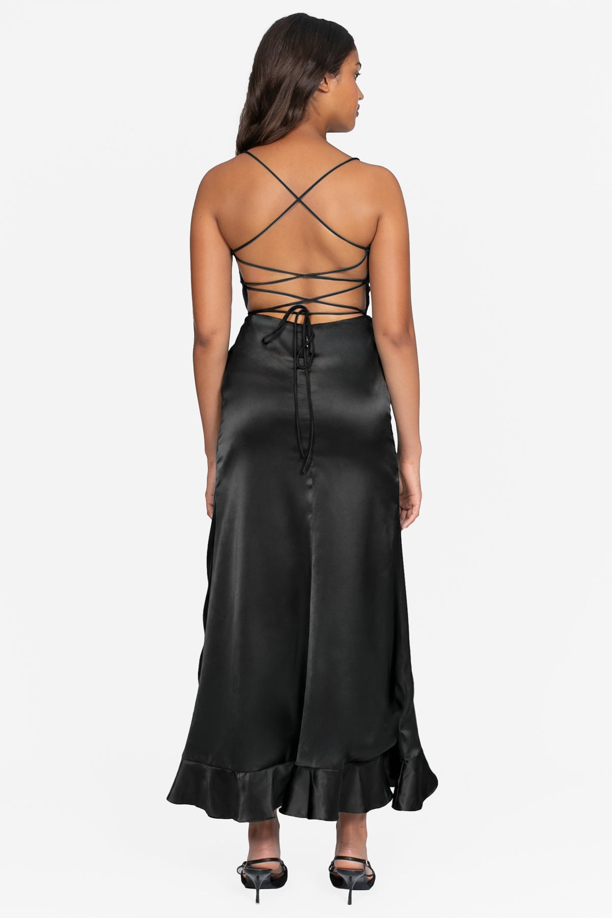 Grace Satin Ruffle Maxi Dress