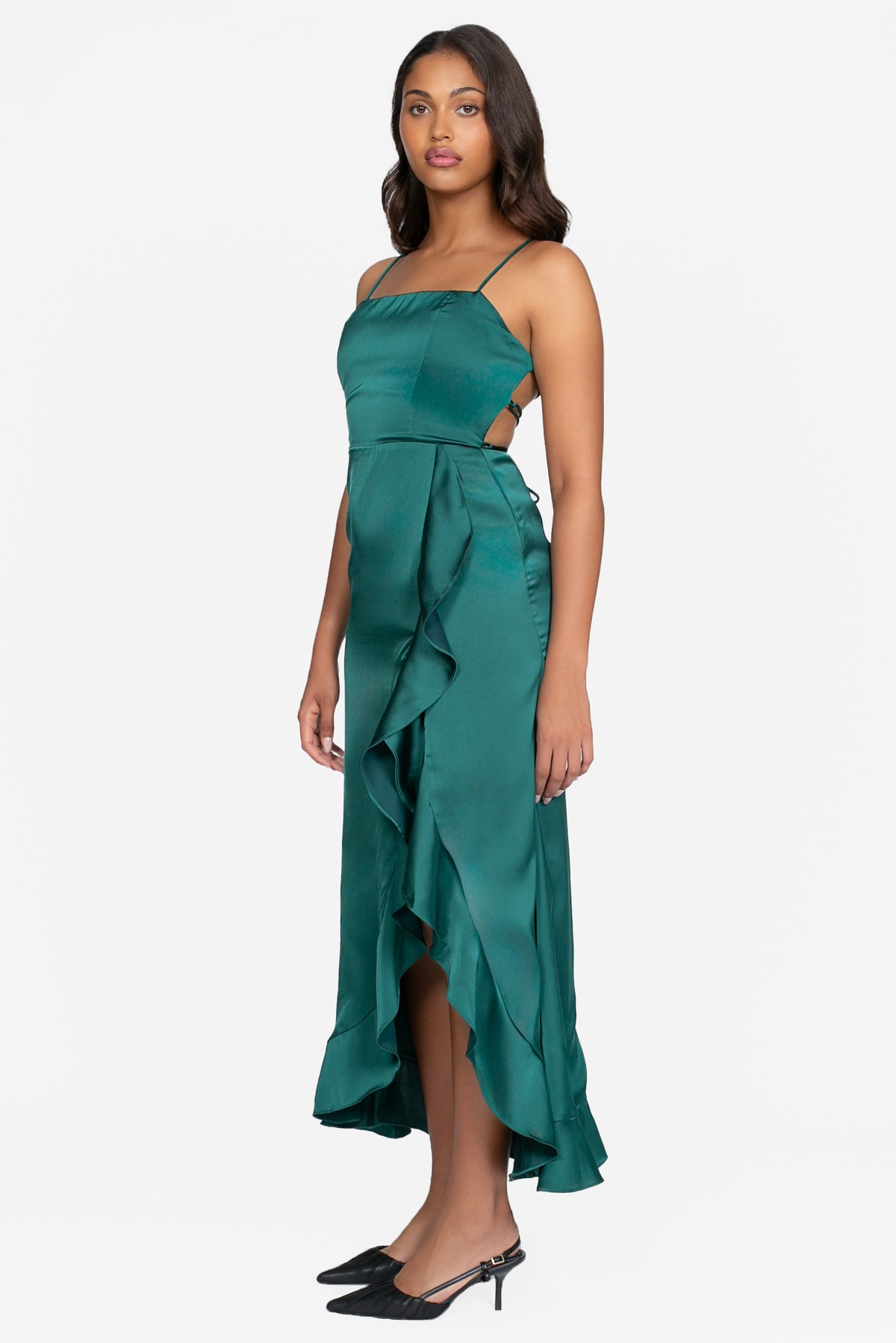Grace Satin Ruffle Maxi Dress
