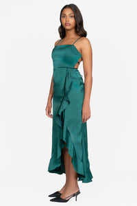 Grace Satin Ruffle Maxi Dress