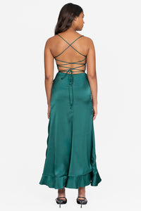 Grace Satin Ruffle Maxi Dress