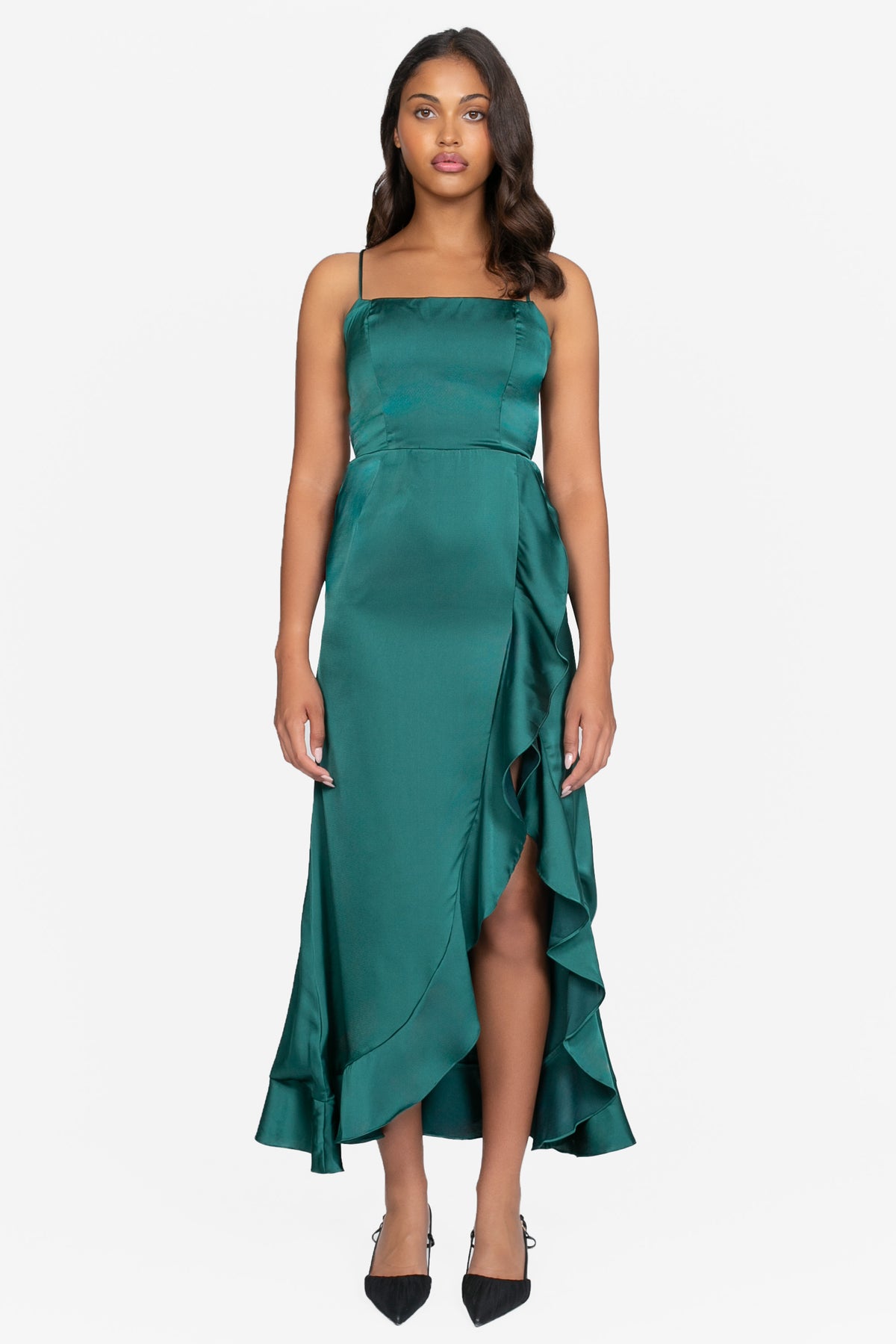Grace Satin Ruffle Maxi Dress