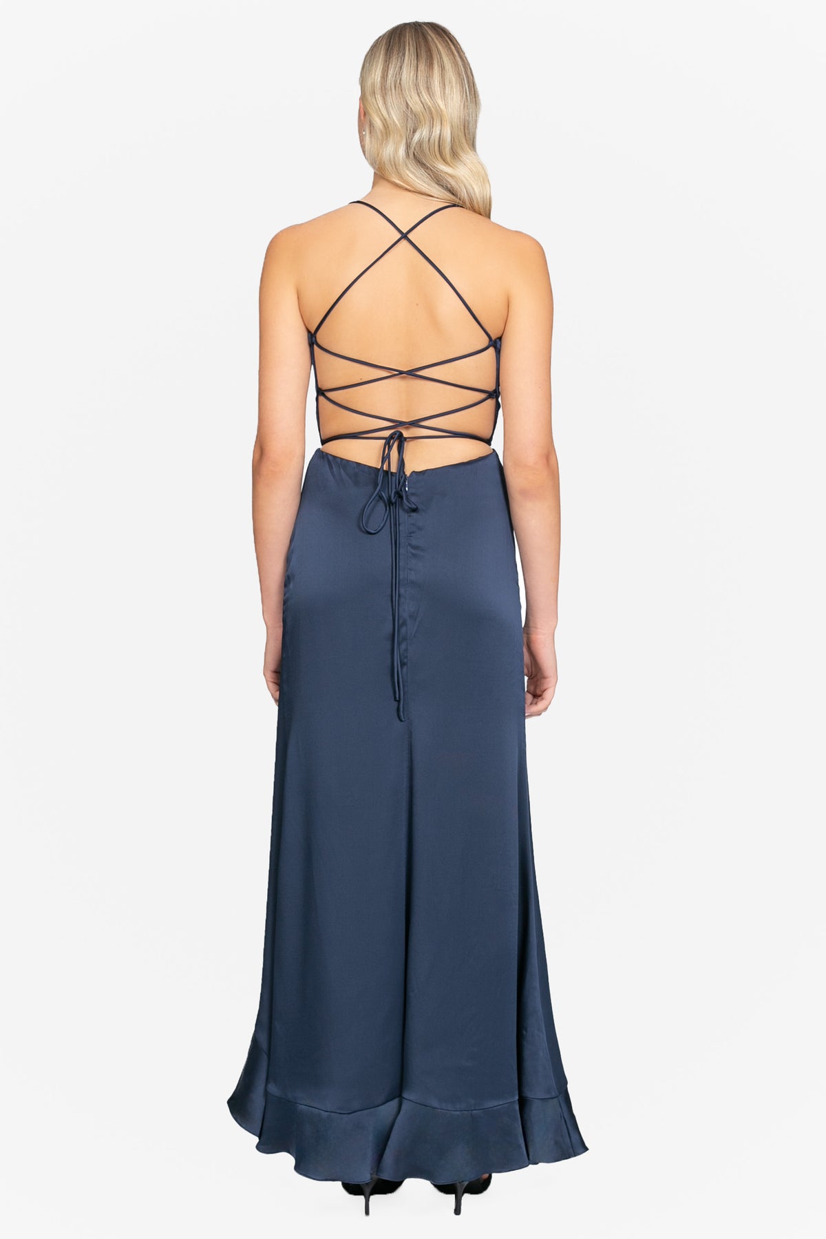 Grace Satin Ruffle Maxi Dress