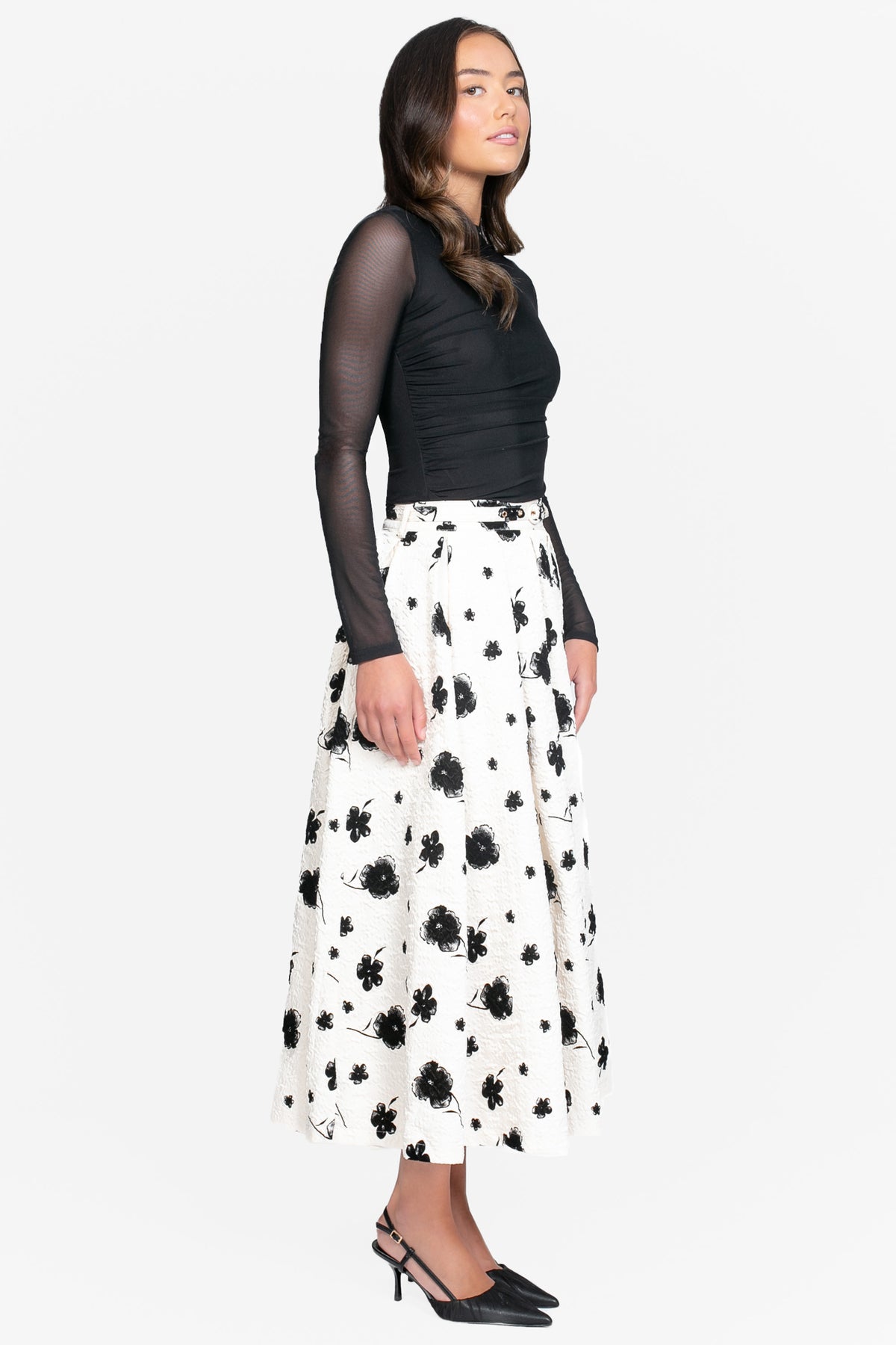 Romina Textured Floral Midi Skirt