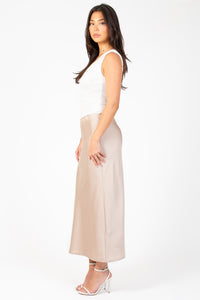 Zaria Satin Slip Midi Skirt - honey