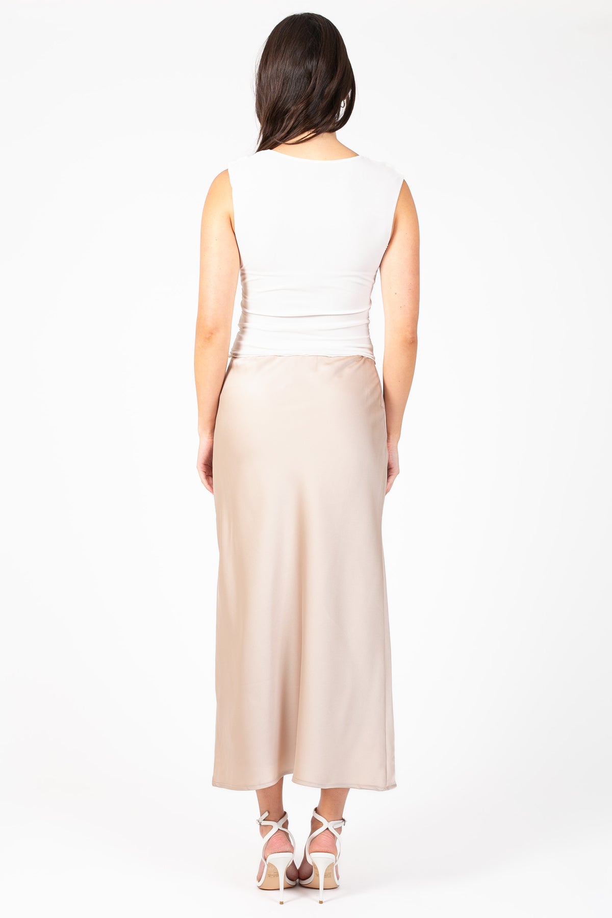 Zaria Satin Slip Midi Skirt - honey