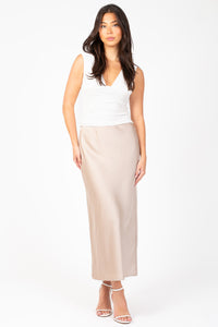 Zaria Satin Slip Midi Skirt - honey