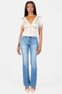 Opaline Lace Trim Satin Blouse - honey