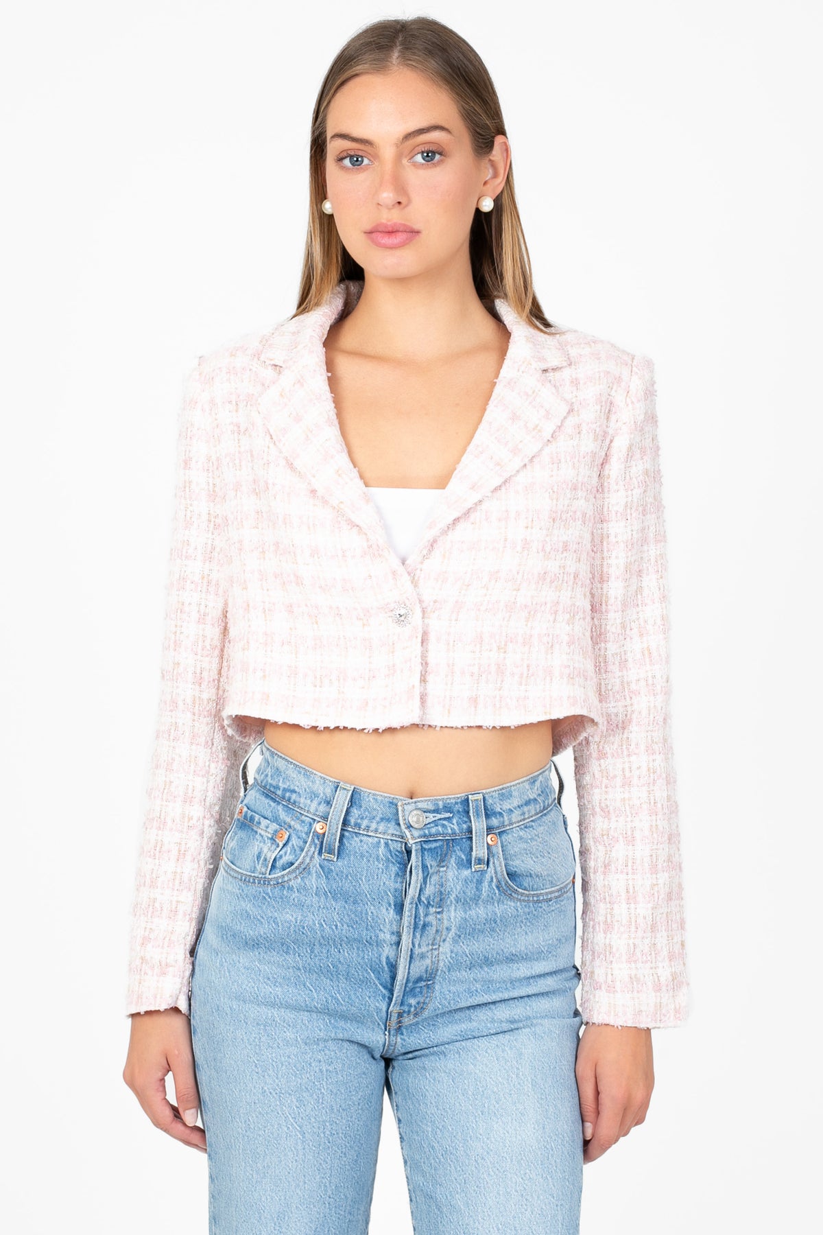 Althea Jewel Button Tweed Crop Blazer - honey