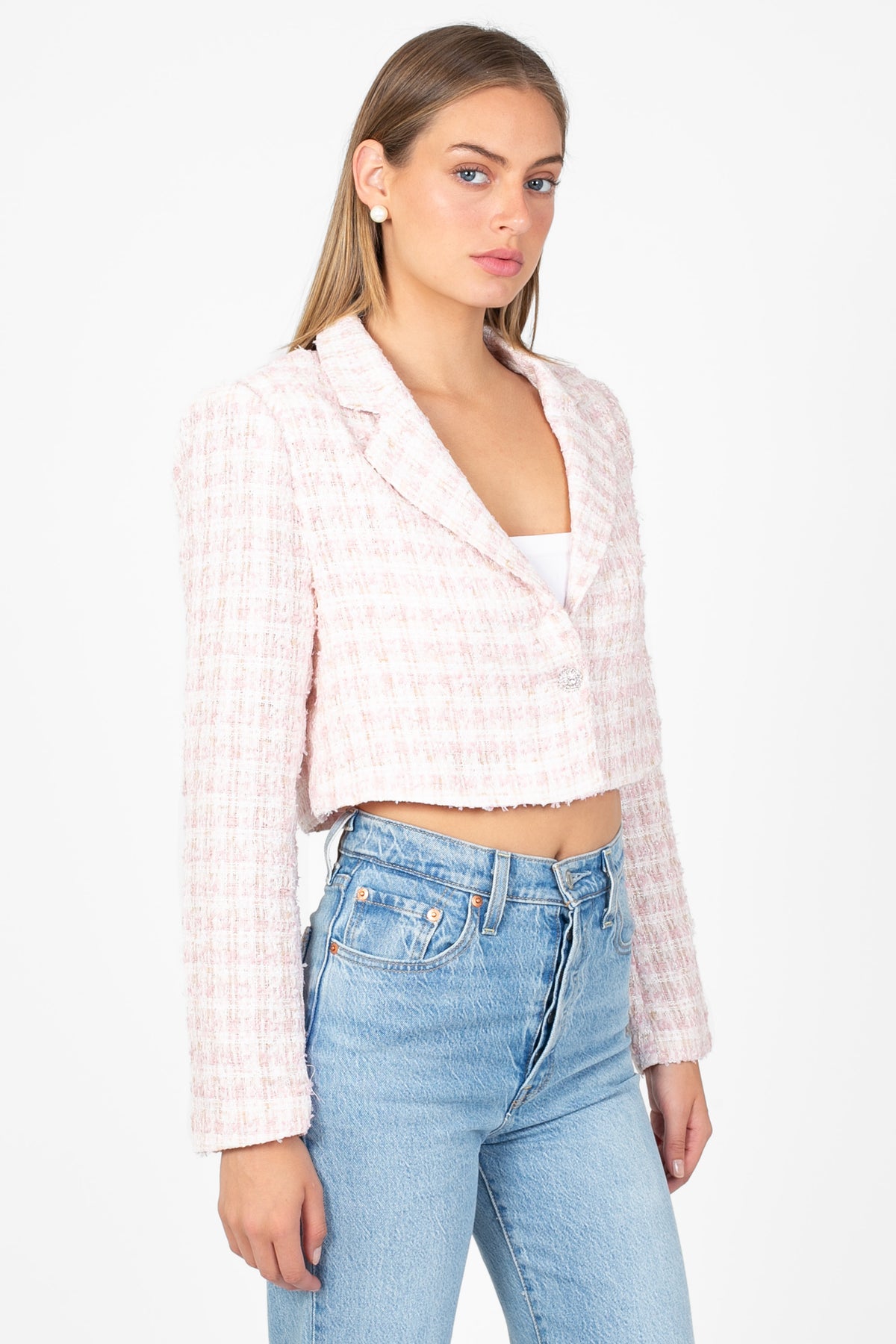 Althea Jewel Button Tweed Crop Blazer - honey