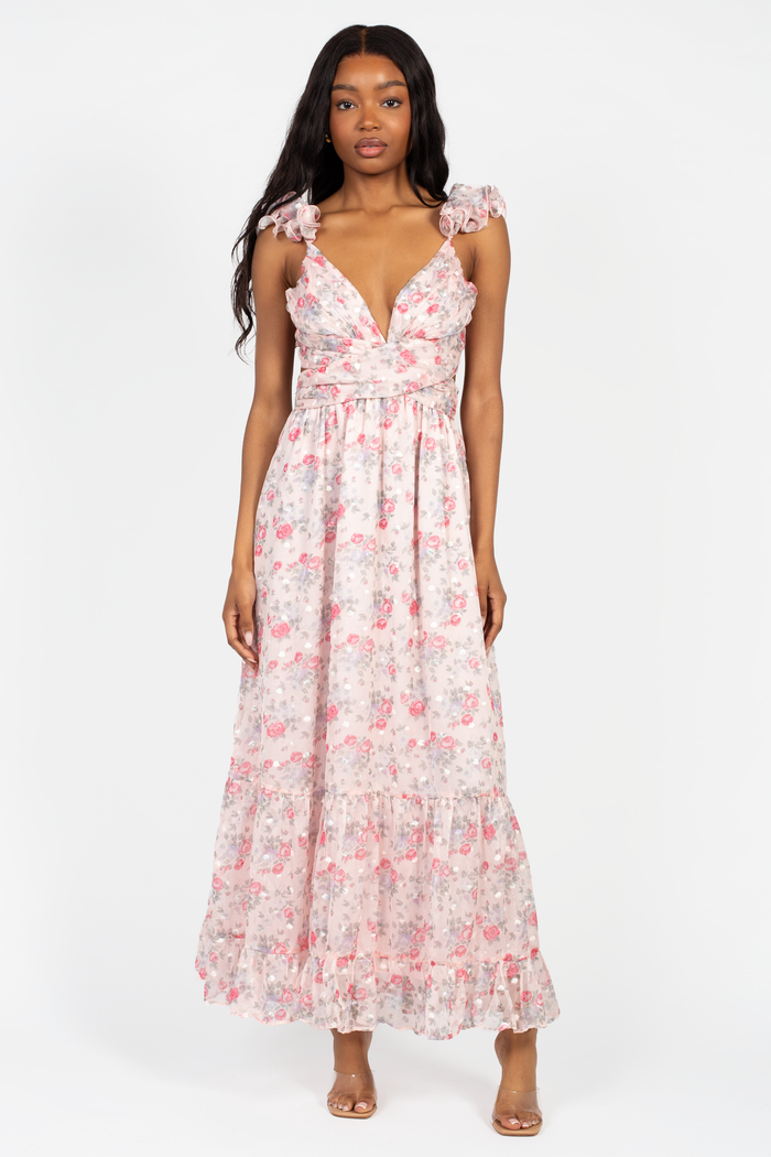 Marie Strap Back Floral Maxi Dress - honey