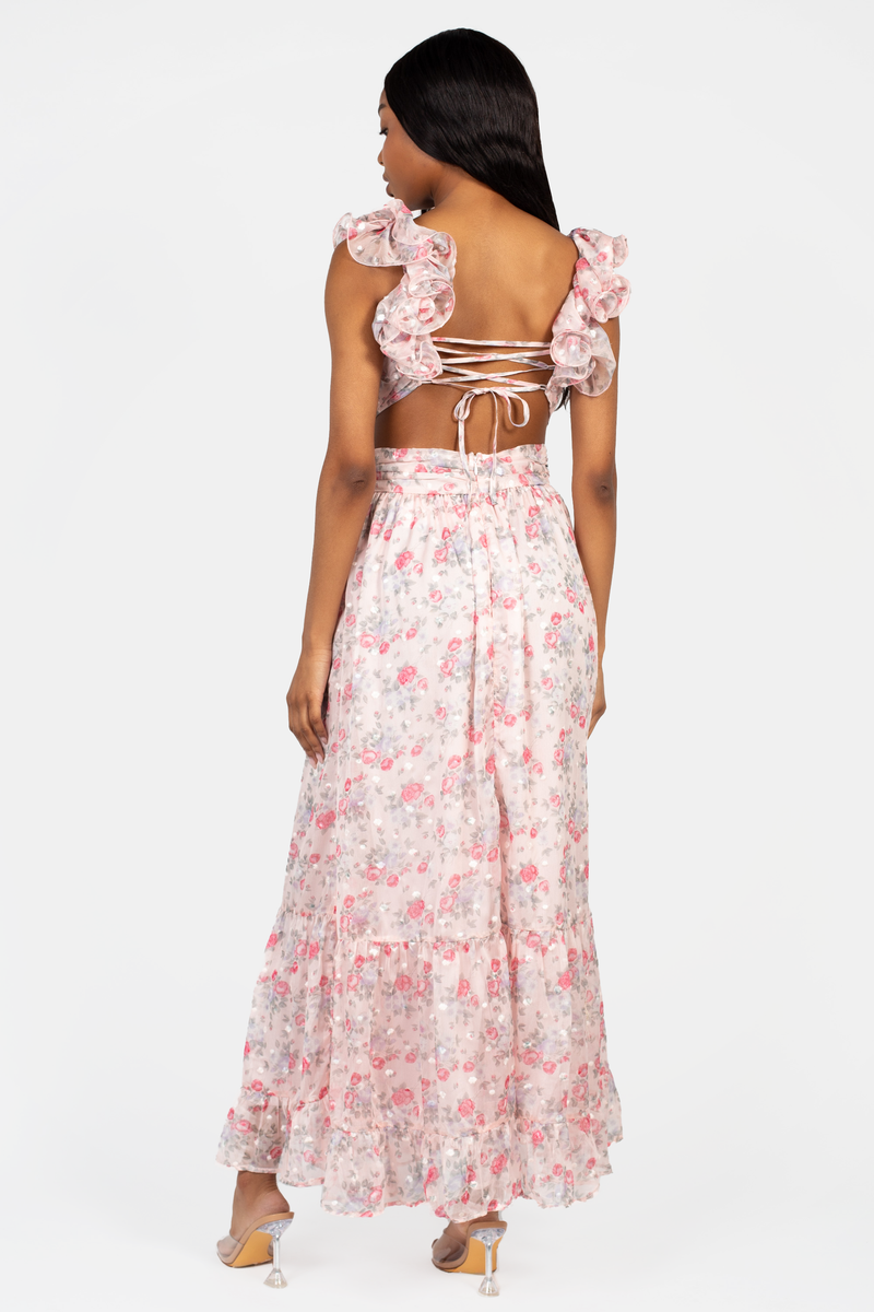 Marie Strap Back Floral Maxi Dress  honey